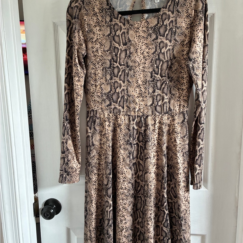 Socialite Long Sleeve Python-Print Dress in Tan and Brown